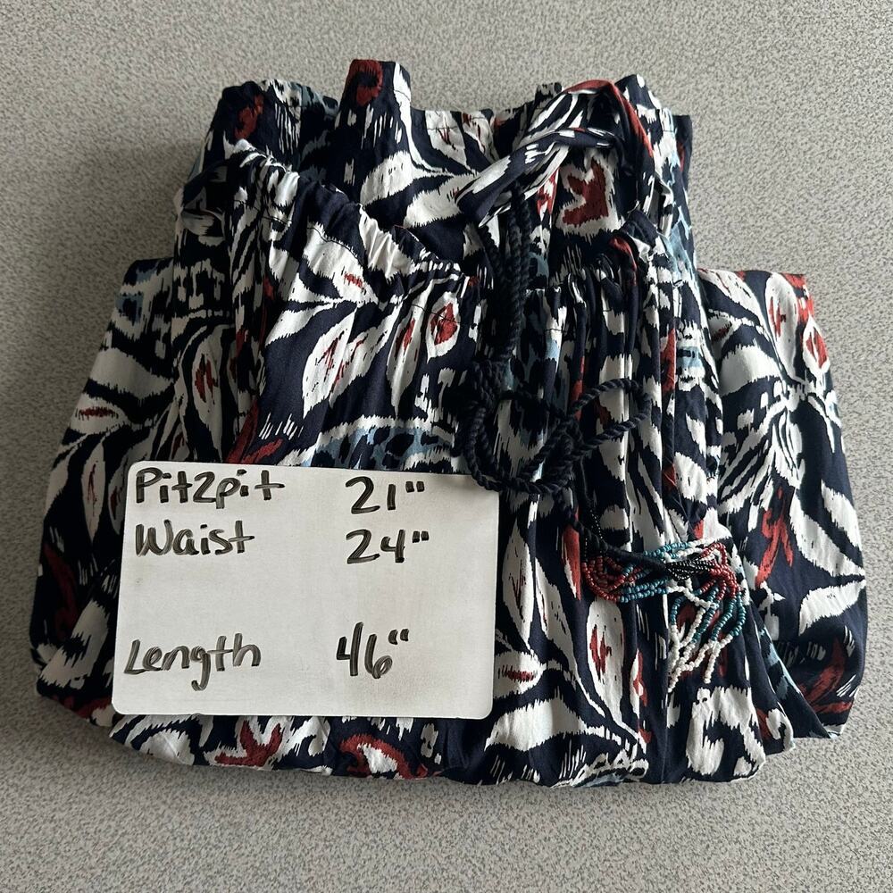 Lucky Brand NWOT Sz M Paisley Floral Midi Dress Beaded Rope Belt Boho Ruffle - Picture 5 of 10